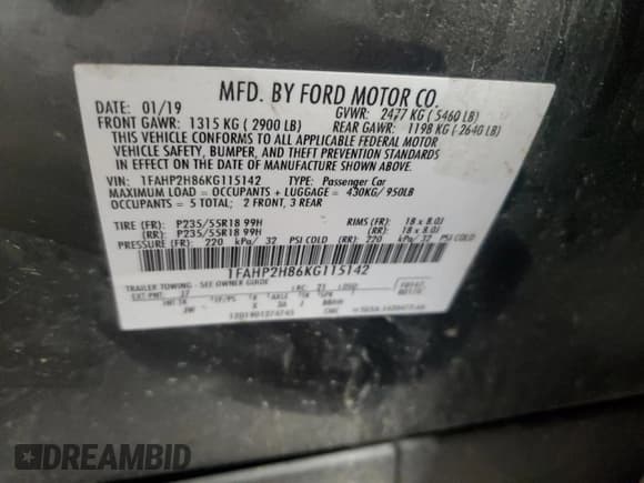 ✅ 2019 Ford Taurus SEL • VIN: 1FAHP2H86KG115142 • Лот: 63459855. Опубликован ранее на Copart с пробегом 113 624 миль. Бесплатный доступ к архиву аукционных продаж из США и подробный отчёт об истории автомобиля на DreamBid. Изображение 12.