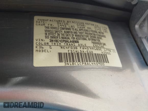 ✅ 2010 Nissan Versa S • VIN: 3N1BC1CP8AL448900 • Lot: 43209629. Listed on IAAI with 181,484 mi. Free auction sales archive from the USA and detailed vehicle history report at DreamBid. Image 9.