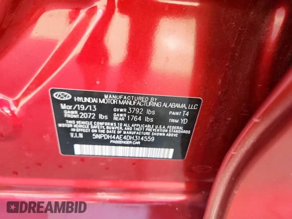 ✅ 2013 Hyundai Elantra GLS • VIN: 5NPDH4AE4DH314559 • Lot: 85095675. Listed on Copart with 113,523 mi. Free auction sales archive from the USA and detailed vehicle history report at DreamBid. Image 12.