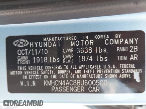 ✅ 2011 Hyundai Accent GLS • VIN: KMHCN4AC8BU600500 • Лот: 43353213. Опубликован ранее на IAAI с пробегом 209 802 миль. Бесплатный доступ к архиву аукционных продаж из США и подробный отчёт об истории автомобиля на DreamBid. Изображение 9.