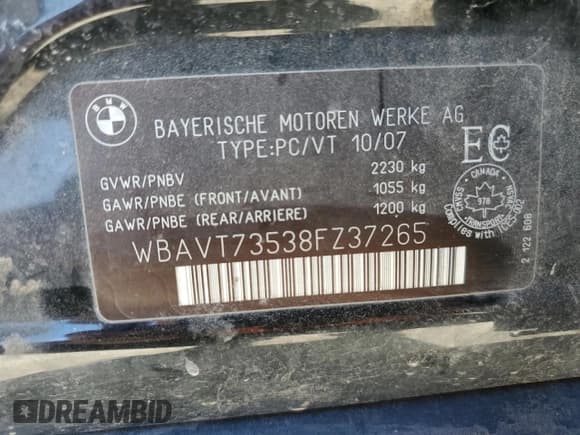 ✅ 2008 BMW 3 Series 328xi • VIN: WBAVT73538FZ37265 • Lot: 46370385. Listed on Copart with 184,966 mi. Free auction sales archive from the USA and detailed vehicle history report at DreamBid. Image 12.