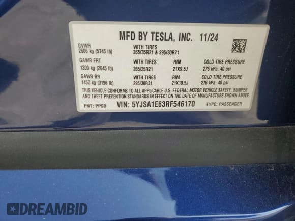 ✅ 2024 Tesla Model S Plaid • VIN: 5YJSA1E63RF546170 • Lot: 55355515. Wystawiony na Copart z przebiegiem Nie podano. Bezpłatny archiwum sprzedaży aukcyjnych z USA i szczegółowy raport historii pojazdu na DreamBid. Zdjęcie 13.