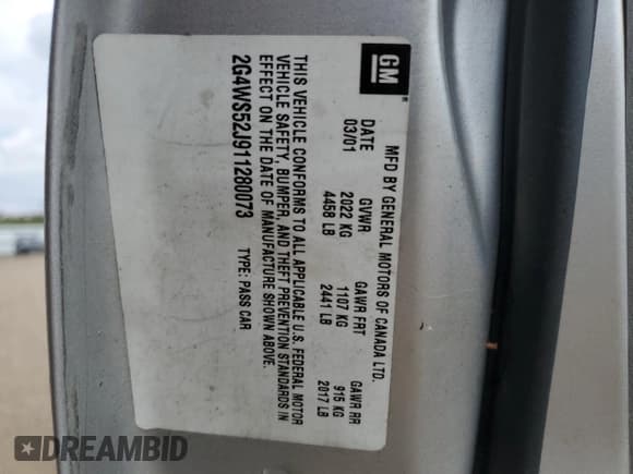 ✅ 2001 Buick Century Custom • VIN: 2G4WS52J911280073 • Лот: 69658974. Опубликован ранее на Copart с пробегом 109 085 миль. Бесплатный доступ к архиву аукционных продаж из США и подробный отчёт об истории автомобиля на DreamBid. Изображение 12.