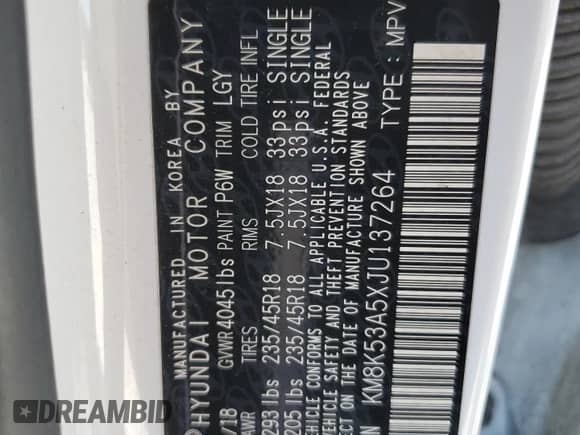 2018 Hyundai Kona Ultimate z VIN KM8K53A5XJU137264, wystawiony jako Copart lot #57774655 z przebiegiem 106 250 mil mil oraz Szkoda całkowita • Salvage title. Historia ofert i sprzedaży dostępna na DreamBid. Obrazek 12.