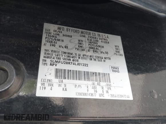 ✅ 2004 Lincoln Navigator Luxury • VIN: 5LMFU28R74LJ01322 • Lot: 42350030. Listed on IAAI with Not provided. Free auction sales archive from the USA and detailed vehicle history report at DreamBid. Image 9.