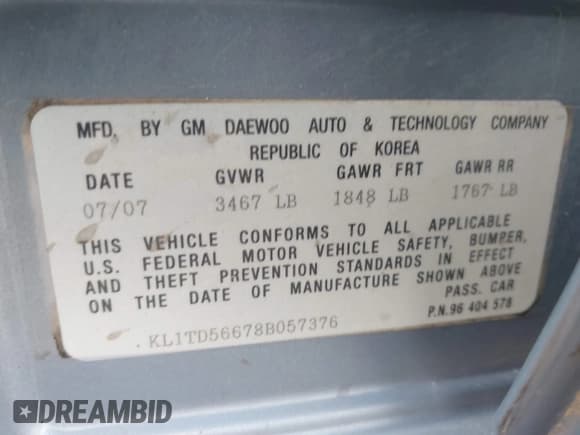 ✅ 2008 Chevrolet Aveo LS • VIN: KL1TD56678B057376 • Lot: 41690292. Wystawiony na IAAI z przebiegiem 198 508 mil. Bezpłatny archiwum sprzedaży aukcyjnych z USA i szczegółowy raport historii pojazdu na DreamBid. Zdjęcie 9.