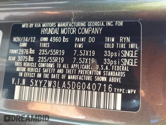 ✅ 2013 Hyundai Santa Fe Sport • VIN: 5XYZW3LA5DG040716 • Lot: 43681898. Listed on IAAI with 214,736 mi. Free auction sales archive from the USA and detailed vehicle history report at DreamBid. Image 9.