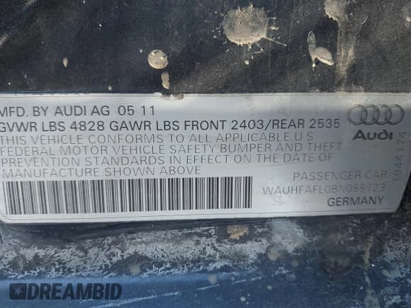 ✅ 2011 Audi A4 Premium Plus • VIN: WAUHFAFL0BN055723 • Lot: 43660039. Listed on IAAI with 160,049 mi. Free auction sales archive from the USA and detailed vehicle history report at DreamBid. Image 9.