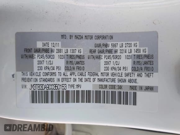 ✅ 2012 Mazda CX-9 Grand Touring • VIN: JM3TB3DA9C0350153 • Лот: 43003405. Опубликован ранее на IAAI с пробегом 127 233 миль. Бесплатный доступ к архиву аукционных продаж из США и подробный отчёт об истории автомобиля на DreamBid. Изображение 9.