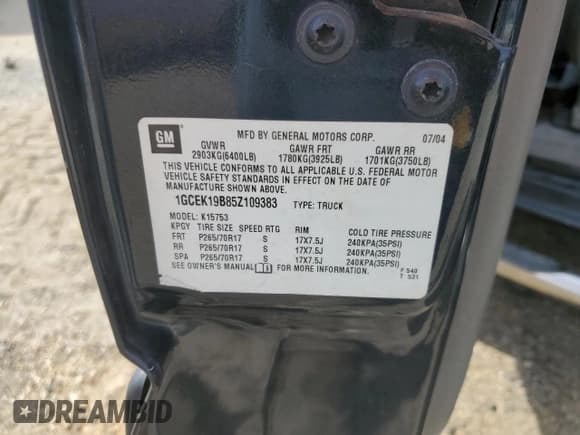 ✅ 2005 Chevrolet Silverado 1500 Z71 • VIN: 1GCEK19B85Z109383 • Лот: 69963834. Опубликован ранее на Copart с пробегом 290 410 миль. Бесплатный доступ к архиву аукционных продаж из США и подробный отчёт об истории автомобиля на DreamBid. Изображение 12.