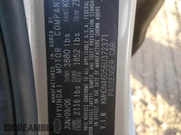 ✅ 2006 Hyundai Elantra GLS • VIN: KMHDN46D56U372371 • Lot: 86217304. Wystawiony na Copart z przebiegiem 75 427 mil. Bezpłatny archiwum sprzedaży aukcyjnych z USA i szczegółowy raport historii pojazdu na DreamBid. Zdjęcie 14.