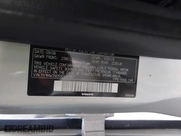 ✅ 2009 Volvo V50 • VIN: YV1MW390592470167 • Lot: 42473638. Listed on IAAI with 104,772 mi. Free auction sales archive from the USA and detailed vehicle history report at DreamBid. Image 9.