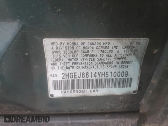 ✅ 2000 Honda Civic VP • VIN: 2HGEJ6614YH510009 • Lot: 76943434. Wystawiony na Copart z przebiegiem 136 039 mil. Bezpłatny archiwum sprzedaży aukcyjnych z USA i szczegółowy raport historii pojazdu na DreamBid. Zdjęcie 12.