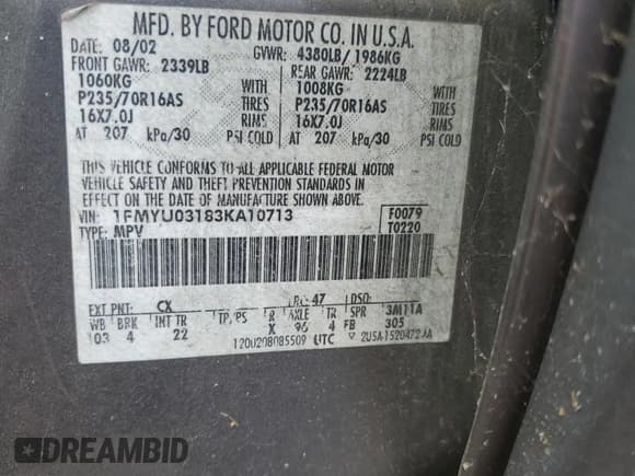 ✅ 2003 Ford Escape XLT Popular • VIN: 1FMYU03183KA10713 • Lot: 84182365. Wystawiony na Copart z przebiegiem 195 967 mil. Bezpłatny archiwum sprzedaży aukcyjnych z USA i szczegółowy raport historii pojazdu na DreamBid. Zdjęcie 13.