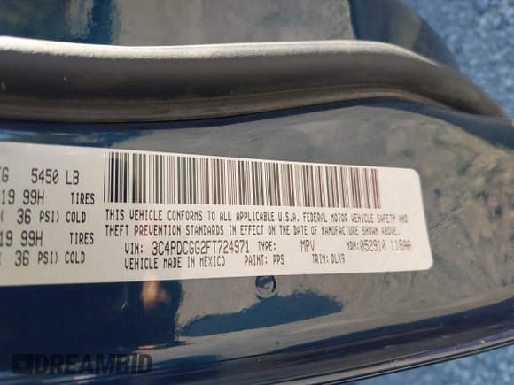 ✅ 2015 Dodge Journey Crossroad • VIN: 3C4PDCGG2FT724971 • Lot: 43475601. Listed on IAAI with 112,887 mi. Free auction sales archive from the USA and detailed vehicle history report at DreamBid. Image 9.