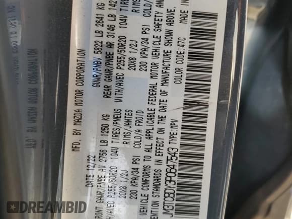 ✅ 2023 Mazda CX-9 Grand Touring • VIN: JM3TCBDY3P0647543 • Lot: 71004855. Listed on Copart with 33,148 mi. Free auction sales archive from the USA and detailed vehicle history report at DreamBid. Image 13.