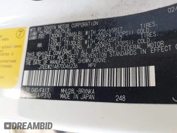 ✅ 2007 Toyota Highlander w/3rd Row • VIN: JTEEW21A870046236 • Lot: 41656729. Wystawiony na IAAI z przebiegiem 260 627 mil. Bezpłatny archiwum sprzedaży aukcyjnych z USA i szczegółowy raport historii pojazdu na DreamBid. Zdjęcie 9.