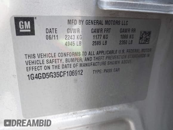 ✅ 2012 Buick LaCrosse Premium 1 • VIN: 1G4GD5G35CF106912 • Лот: 42643059. Опубликован ранее на IAAI с пробегом 91 326 миль. Бесплатный доступ к архиву аукционных продаж из США и подробный отчёт об истории автомобиля на DreamBid. Изображение 9.