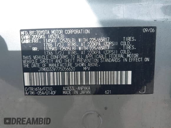 ✅ 2007 Toyota RAV4 • VIN: JTMBD33V775056620 • Lot: 43596935. Wystawiony na IAAI z przebiegiem 233 578 mil. Bezpłatny archiwum sprzedaży aukcyjnych z USA i szczegółowy raport historii pojazdu na DreamBid. Zdjęcie 9.