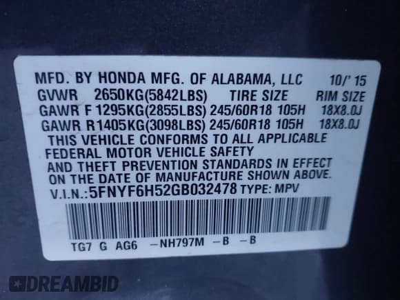 ✅ 2016 Honda Pilot EX-L • VIN: 5FNYF6H52GB032478 • Лот: 43739097. Опубликован ранее на IAAI с пробегом 205 949 миль. Бесплатный доступ к архиву аукционных продаж из США и подробный отчёт об истории автомобиля на DreamBid. Изображение 9.