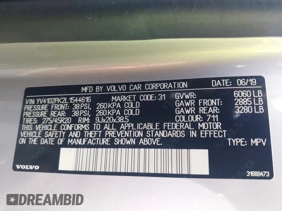 ✅ 2020 Volvo XC90 Momentum • VIN: YV4102PK2L1544616 • Lot: 42733502. Listed on IAAI with 72,035 mi. Free auction sales archive from the USA and detailed vehicle history report at DreamBid. Image 9.