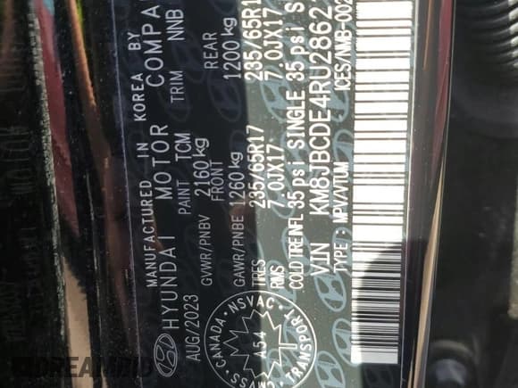 ✅ 2024 Hyundai Tucson SEL • VIN: KM8JBCDE4RU286216 • Лот: 60199805. Опубликован ранее на Copart с пробегом 74 612 миль. Бесплатный доступ к архиву аукционных продаж из США и подробный отчёт об истории автомобиля на DreamBid. Изображение 13.