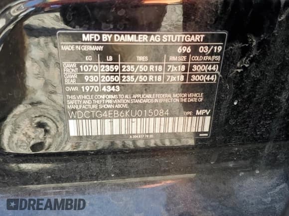 ✅ 2019 Mercedes-Benz GLA 250 • VIN: WDCTG4EB6KU015084 • Lot: 52497255. Wystawiony na Copart z przebiegiem 98 941 mil. Bezpłatny archiwum sprzedaży aukcyjnych z USA i szczegółowy raport historii pojazdu na DreamBid. Zdjęcie 13.