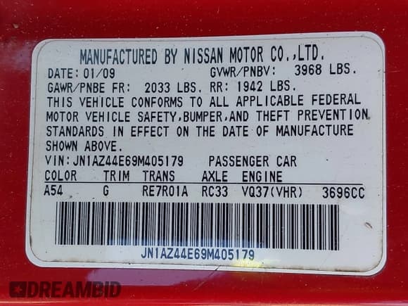 ✅ 2009 Nissan 370Z Touring • VIN: JN1AZ44E69M405179 • Lot: 41762303. Listed on IAAI with 132,853 mi. Free auction sales archive from the USA and detailed vehicle history report at DreamBid. Image 9.