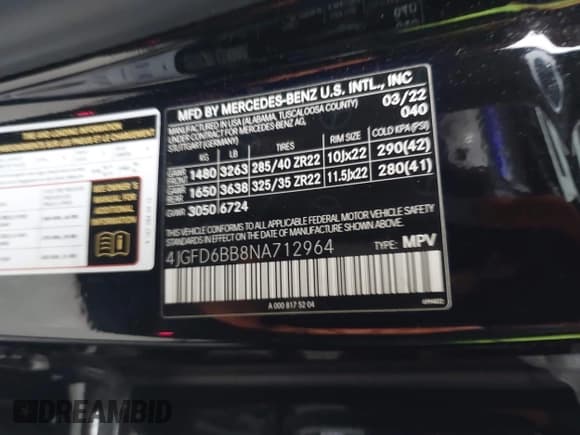 ✅ 2022 Mercedes-Benz GLE 53 AMG • VIN: 4JGFD6BB8NA712964 • Lot: 41830804. Listed on IAAI with 24,770 mi. Free auction sales archive from the USA and detailed vehicle history report at DreamBid. Image 9.