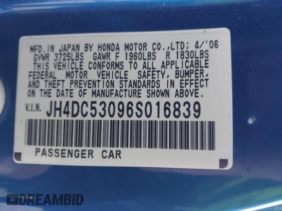 ✅ 2006 Acura RSX Type S • VIN: JH4DC53096S016839 • Lot: 43455224. Wystawiony na IAAI z przebiegiem 185 310 mil. Bezpłatny archiwum sprzedaży aukcyjnych z USA i szczegółowy raport historii pojazdu na DreamBid. Zdjęcie 9.