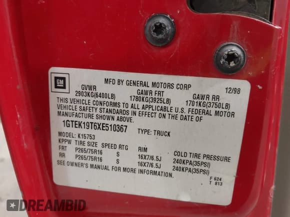 ✅ 1999 GMC Sierra 1500 SLE • VIN: 1GTEK19T6XE510367 • Лот: 42375793. Опубликован ранее на IAAI с пробегом 212 808 миль. Бесплатный доступ к архиву аукционных продаж из США и подробный отчёт об истории автомобиля на DreamBid. Изображение 9.
