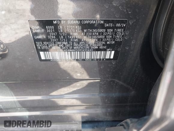 ✅ 2024 Subaru Ascent Onyx Limited • VIN: 4S4WMAKD0R3455443 • Lot: 41985526. Listed on IAAI with 7,505 mi. Free auction sales archive from the USA and detailed vehicle history report at DreamBid. Image 9.