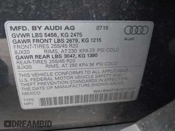 ✅ 2018 Audi Q5 Premium Plus • VIN: WA1BNAFY9J2212313 • Лот: 41175948. Опубликован ранее на IAAI с пробегом 69 898 миль. Бесплатный доступ к архиву аукционных продаж из США и подробный отчёт об истории автомобиля на DreamBid. Изображение 9.