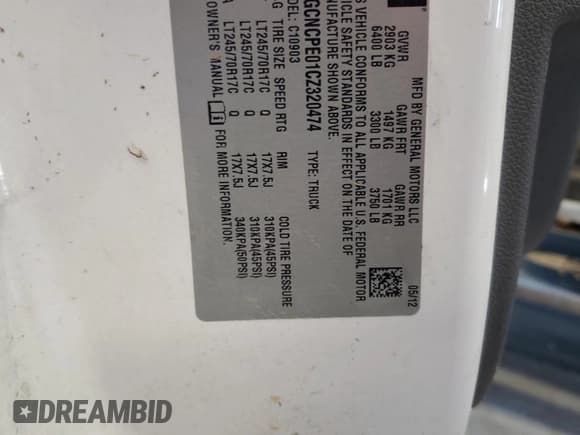 ✅ 2012 Chevrolet Silverado 1500 Work Truck • VIN: 1GCNCPE01CZ320474 • Lot: 69508444. Listed on Copart with 188,114 mi. Free auction sales archive from the USA and detailed vehicle history report at DreamBid. Image 12.