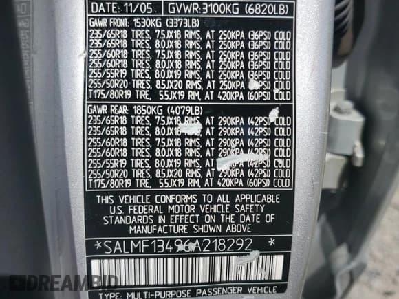 ✅ 2006 Land Rover Range Rover SC • VIN: SALMF13496A218292 • Lot: 60221825. Wystawiony na Copart z przebiegiem 145 435 mil. Bezpłatny archiwum sprzedaży aukcyjnych z USA i szczegółowy raport historii pojazdu na DreamBid. Zdjęcie 13.