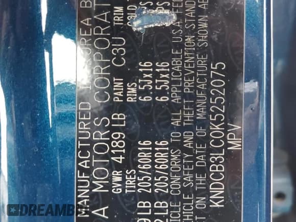 ✅ 2019 Kia Niro LX • VIN: KNDCB3LC0K5252075 • Lot: 93493275. Listed on Copart with 187,726 mi. Free auction sales archive from the USA and detailed vehicle history report at DreamBid. Image 13.