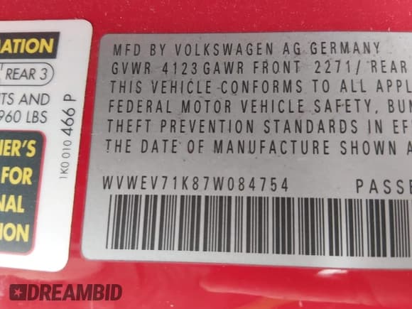 ✅ 2007 Volkswagen Golf GTI • VIN: WVWEV71K87W084754 • Lot: 43854933. Listed on IAAI with 149,699 mi. Free auction sales archive from the USA and detailed vehicle history report at DreamBid. Image 9.