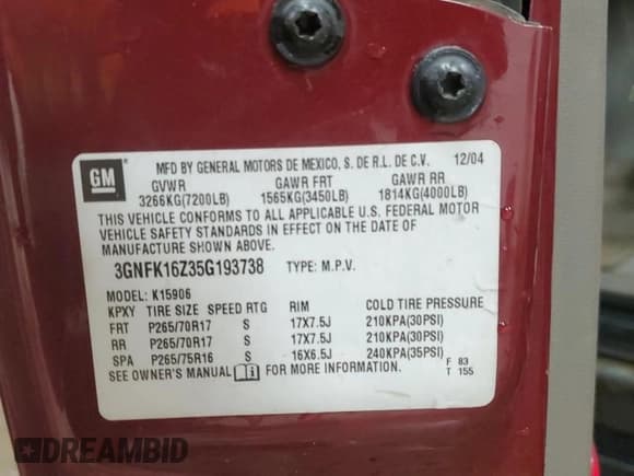 ✅ 2005 Chevrolet Suburban Z71 • VIN: 3GNFK16Z35G193738 • Lot: 89721225. Listed on Copart with 263,921 mi. Free auction sales archive from the USA and detailed vehicle history report at DreamBid. Image 13.