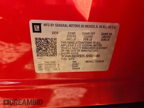 ✅ 2020 Chevrolet Blazer RS • VIN: 3GNKBERS7LS560980 • Lot: 82515375. Listed on Copart with 102,045 mi. Free auction sales archive from the USA and detailed vehicle history report at DreamBid. Image 14.