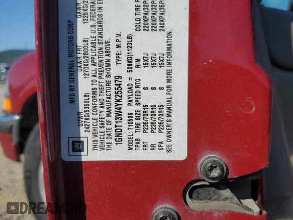 ✅ 2000 Chevrolet Blazer LS • VIN: 1GNDT13W4YK255479 • Lot: 64107485. Wystawiony na Copart z przebiegiem 114 892 mil. Bezpłatny archiwum sprzedaży aukcyjnych z USA i szczegółowy raport historii pojazdu na DreamBid. Zdjęcie 13.