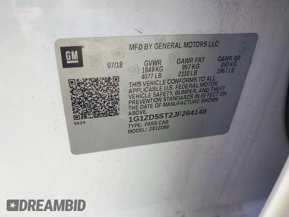 ✅ 2018 Chevrolet Malibu LT • VIN: 1G1ZD5ST2JF264148 • Lot: 42789398. Listed on IAAI with 138,790 mi. Free auction sales archive from the USA and detailed vehicle history report at DreamBid. Image 9.