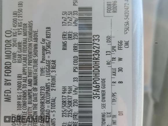 ✅ 2017 Ford Fusion SE • VIN: 3FA6P0HD0HR362733 • Lot: 84410655. Wystawiony na Copart z przebiegiem 95 458 mil. Bezpłatny archiwum sprzedaży aukcyjnych z USA i szczegółowy raport historii pojazdu na DreamBid. Zdjęcie 12.