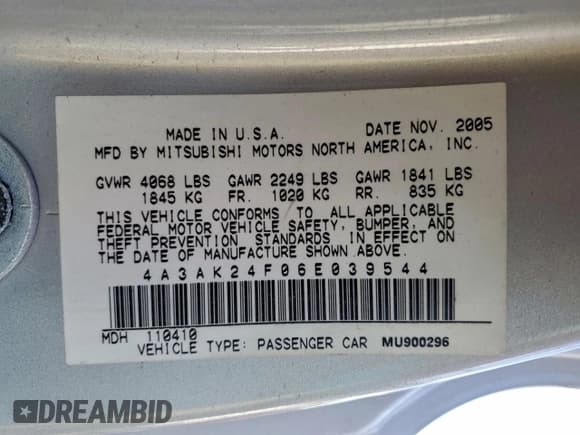 ✅ 2006 Mitsubishi Eclipse GS • VIN: 4A3AK24F06E039544 • Lot: 96731575. Listed on Copart with Not provided. Free auction sales archive from the USA and detailed vehicle history report at DreamBid. Image 12.