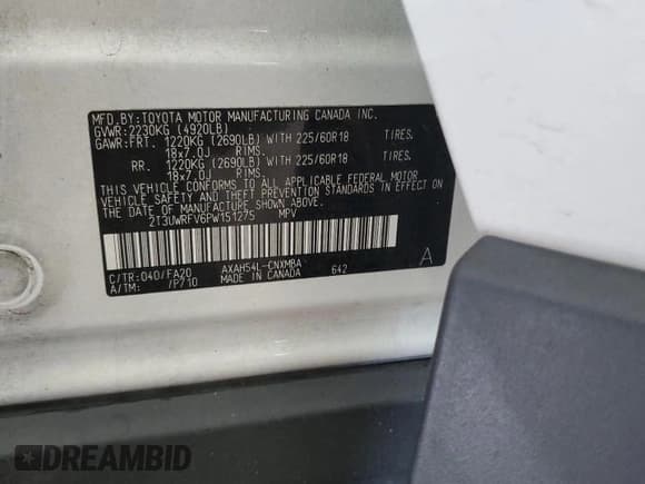 ✅ 2023 Toyota RAV4 Hybrid Woodland • VIN: 2T3UWRFV6PW151275 • Лот: 84451825. Опубликован ранее на Copart с пробегом 71 713 миль. Бесплатный доступ к архиву аукционных продаж из США и подробный отчёт об истории автомобиля на DreamBid. Изображение 14.