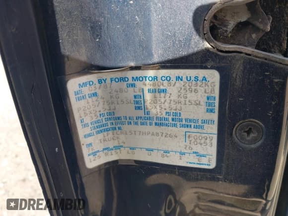 ✅ 1987 Ford Ranger • VIN: 1FTCR15T7HPA87264 • Lot: 42116751. Listed on IAAI with 76,790 mi. Free auction sales archive from the USA and detailed vehicle history report at DreamBid. Image 9.