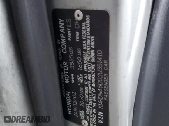 ✅ 2002 Hyundai Elantra GLS • VIN: KMHDN45D02U351410 • Lot: 41750045. Wystawiony na Copart z przebiegiem Nie podano. Bezpłatny archiwum sprzedaży aukcyjnych z USA i szczegółowy raport historii pojazdu na DreamBid. Zdjęcie 12.