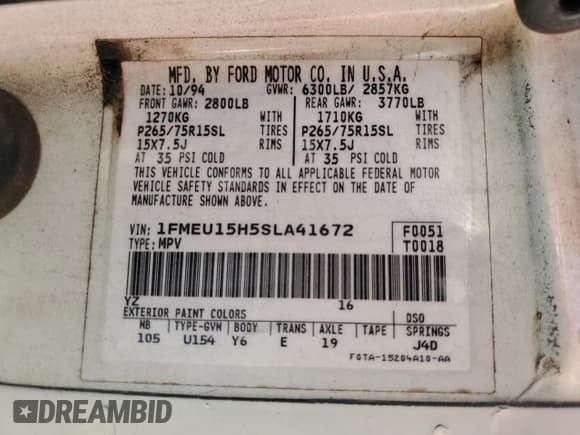 ✅ 1995 Ford Bronco Custom • VIN: 1FMEU15H5SLA41672 • Lot: 71024255. Wystawiony na Copart z przebiegiem 183 644 mil. Bezpłatny archiwum sprzedaży aukcyjnych z USA i szczegółowy raport historii pojazdu na DreamBid. Zdjęcie 13.