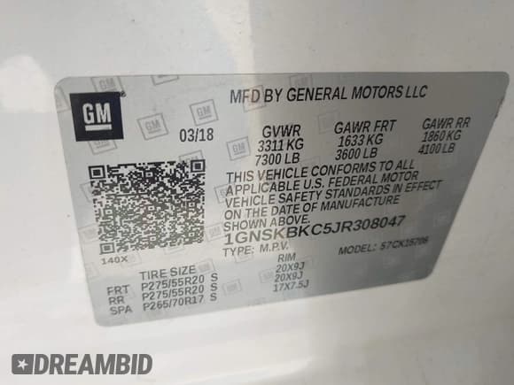 ✅ 2018 Chevrolet Tahoe LT • VIN: 1GNSKBKC5JR308047 • Lot: 42710178. Listed on IAAI with 78,331 mi. Free auction sales archive from the USA and detailed vehicle history report at DreamBid. Image 9.