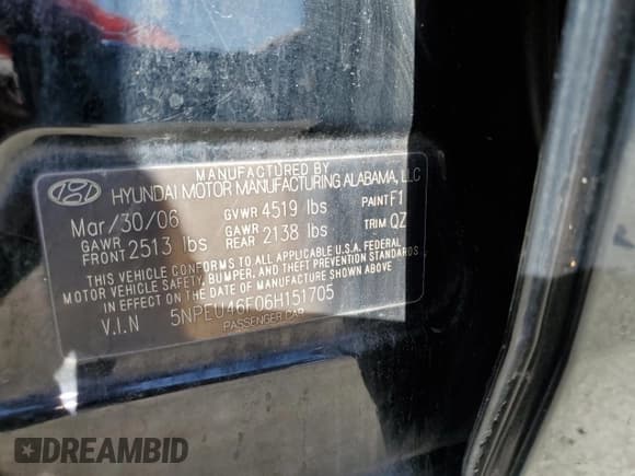 ✅ 2006 Hyundai Sonata GLS • VIN: 5NPEU46F06H151705 • Лот: 86165925. Опубликован ранее на Copart с пробегом 248 956 миль. Бесплатный доступ к архиву аукционных продаж из США и подробный отчёт об истории автомобиля на DreamBid. Изображение 13.