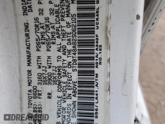 ✅ 2002 Toyota Sequoia Limited • VIN: 5TDBT48A82S062105 • Лот: 71801885. Опубликован ранее на Copart с пробегом 355 532 миль. Бесплатный доступ к архиву аукционных продаж из США и подробный отчёт об истории автомобиля на DreamBid. Изображение 13.